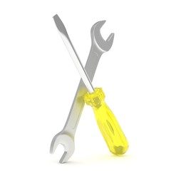 3D Illustration Wrench and screwdriver, service concept