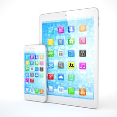 Tablet and smartphone on a white. 3d rendering.
