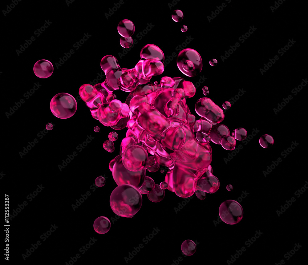 Poster abstract 3d rendering of chaotic liquid in empty space. background with dynamic fluid splash. design