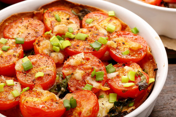 Roasted tomatoes with chives and cheese