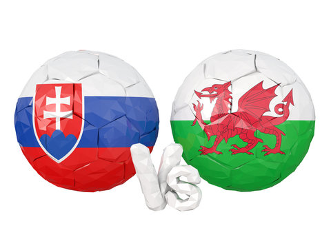 Slovakia / Wales low poly soccer game 3d illustration