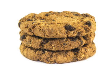 Oatmeal cookies with raisin on white background