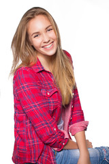 Portrait of teen girl showing dental braces.
