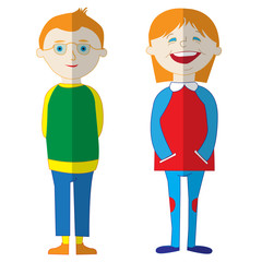 a boy and a girl, Doodle illustration, flat icons for design pro