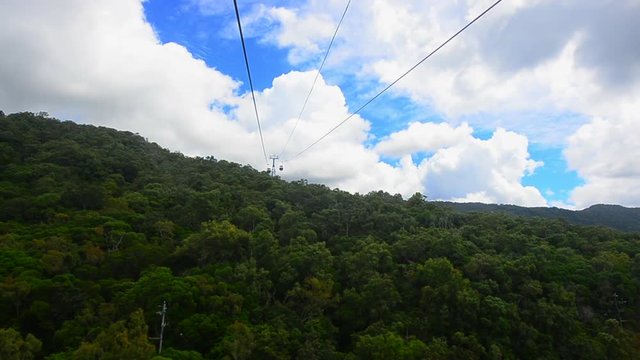 Skyrail Rainforest Cableway, a 7.5 kilometre scenic cableway running above the Barron Gorge National Park a World Heritage in the Wet Tropics of Queensland, Australia.
