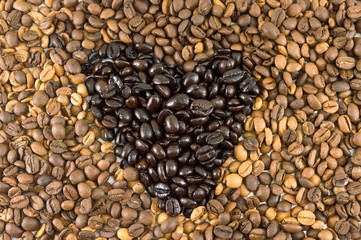 Bunch of Roasted coffee beans forming background
