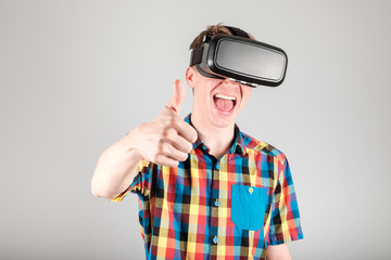 Man using virtual reality glasses