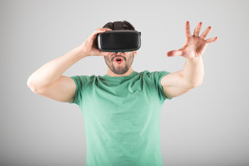 Man using virtual reality glasses