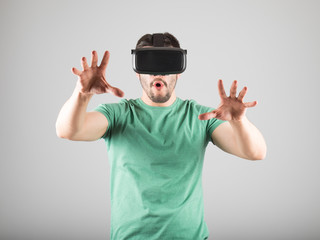 Man using virtual reality glasses
