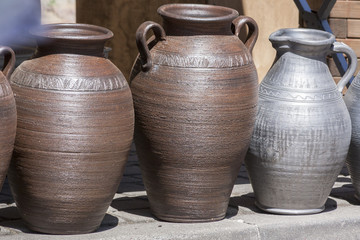 Clay pots on a country fair
