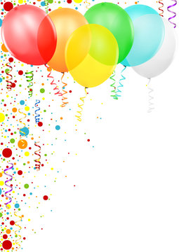 Colorful Confetti and Party Balloons - Colored Illustration, Vector
