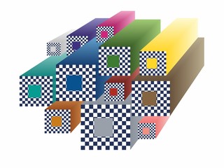 Abstract multicolored chess cubes. This colorful abstraction intersects with the theme of chess, it can be used in a wide field of fantasy.