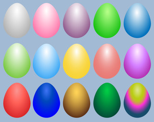 Collection of vector color Easter eggs on a blue background