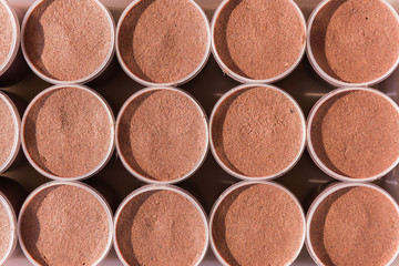 Pattern of shrimp paste in a plastic jars.