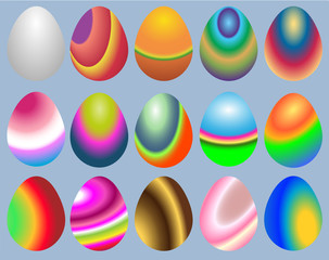 Collection of vector color Easter eggs on a blue background
