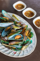 Steamed mussels with basil and lemongrass.