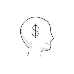 Head with dollar symbol sketch icon.