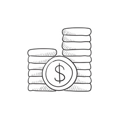 Dollar coins sketch icon.