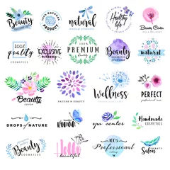 Foto op Canvas Set of hand drawn watercolor labels and badges for beauty, healthy life and wellness. Vector illustrations for graphic and web design, for cosmetics, natural products, spa, beauty center. © PureSolution