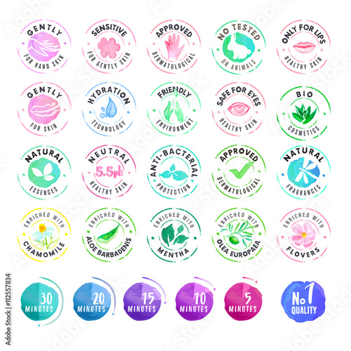  Set of hand drawn watercolor stickers  for cosmetics 