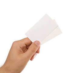 Hand and business card isolated on the white background