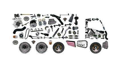 Images truck assembled from new spare parts. Cargo shop