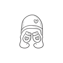 Hat and mittens for children sketch icon.