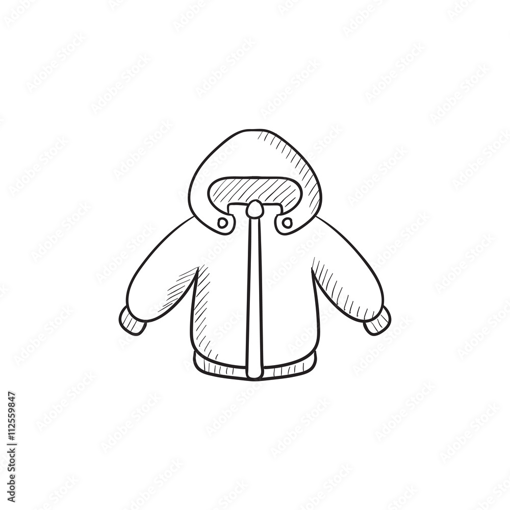 Sticker Winter jacket sketch icon.