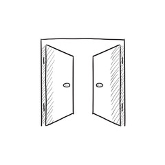 Open doors sketch icon.