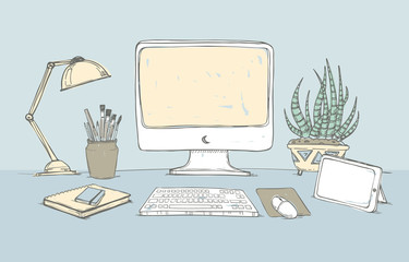 Hand drawn vector illustration - Concept of creative office work