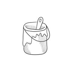 Paint brush in the paint tin sketch icon