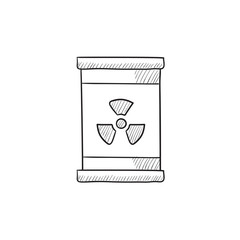 Barrel with ionizing radiation sign sketch icon.