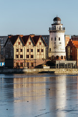Fishing Village - ethnographic and trading-craft center in Kaliningrad. Quarter, built houses in the German style