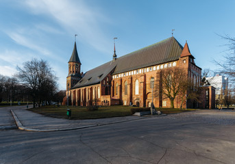Fototapeta na wymiar Side of the Konigsberg Cathedral in Kaliningrad.