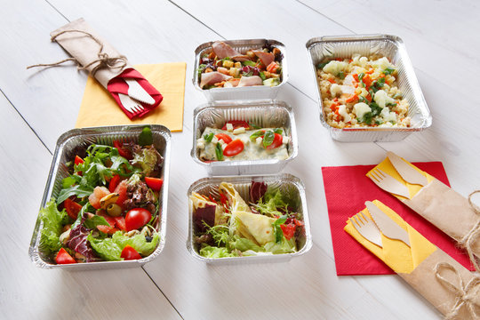 Healthy food take away in boxes, eating right