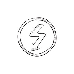 Lightning arrow downward sketch icon.
