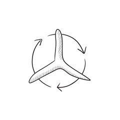 Windmill with arrows sketch icon.