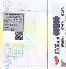 Visa and passport stamps of Japan