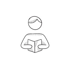 Man reading book sketch icon.