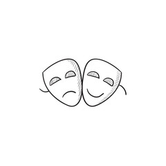 Two theatrical masks sketch icon.
