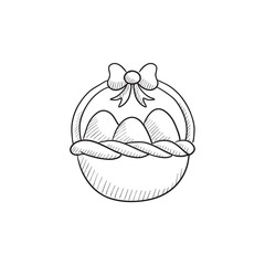 Basket full of easter eggs sketch icon