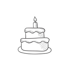 Easter cake with candle sketch icon