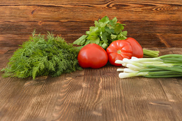 Fresh vegetables, tomatoes, onions, dill