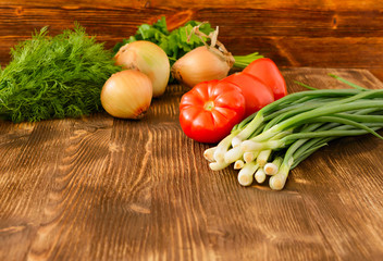 Fresh vegetables, tomatoes, onions, dill