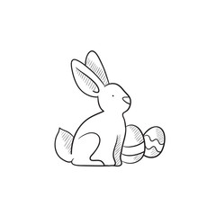 Easter bunny with eggs sketch icon