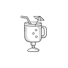 Glass with drinking straw, umbrella sketch icon.