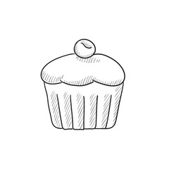 Cupcake with cherry sketch icon.