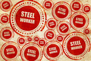 Steel background with smooth lines, red stamp on a grunge paper