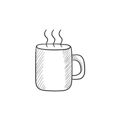 Mug of hot drink sketch icon.