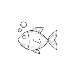 Little fish under water sketch icon.